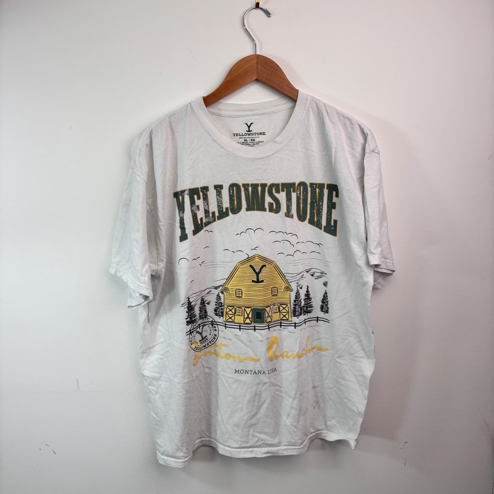 Yellowstone Dutton Ranch Montana Western Cowboy Graphic T Shirt White XL